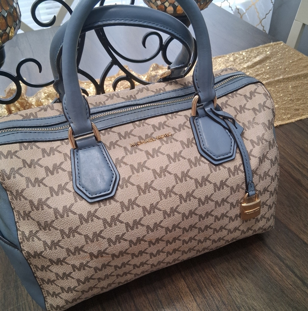 Michael Kors Blue and Beige Satchel